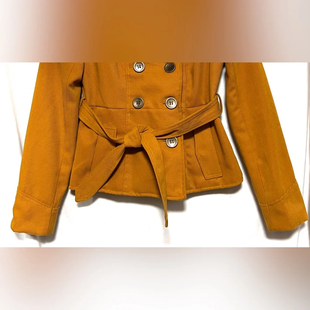 Vintage Y2K Paris Blues Mustard Yellow Wool Blend Double Breasted Pea Coat - Picture 4 of 11